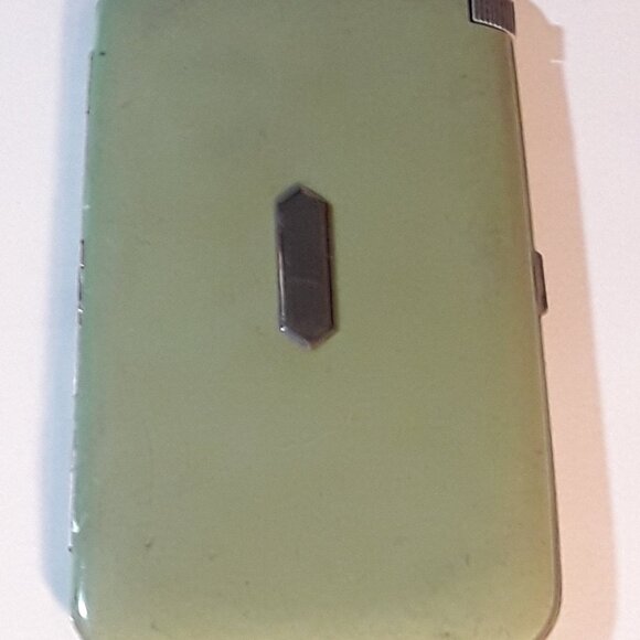Elgin American Art Deco Cigarette Case 1930s Enamel Look Paint Vintage Green Ant - Picture 2 of 7